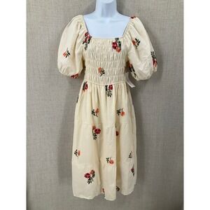 Ana & Rose Midi Dress L Ivory Floral Smocked Puff Sleeve Boho Tiered Prairie
